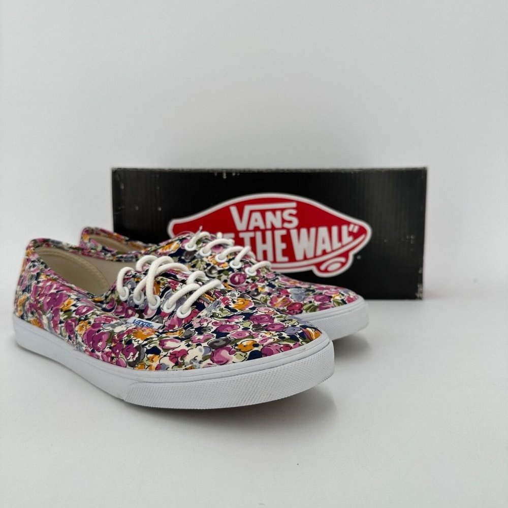 Vans Authentic Lo Pro Floral Sneakers Lace-up Shoes size 5.5 Violet/True White